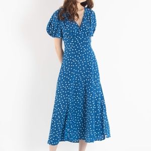 Short Puff Sleeve V-Neck Polka Dot Dress
